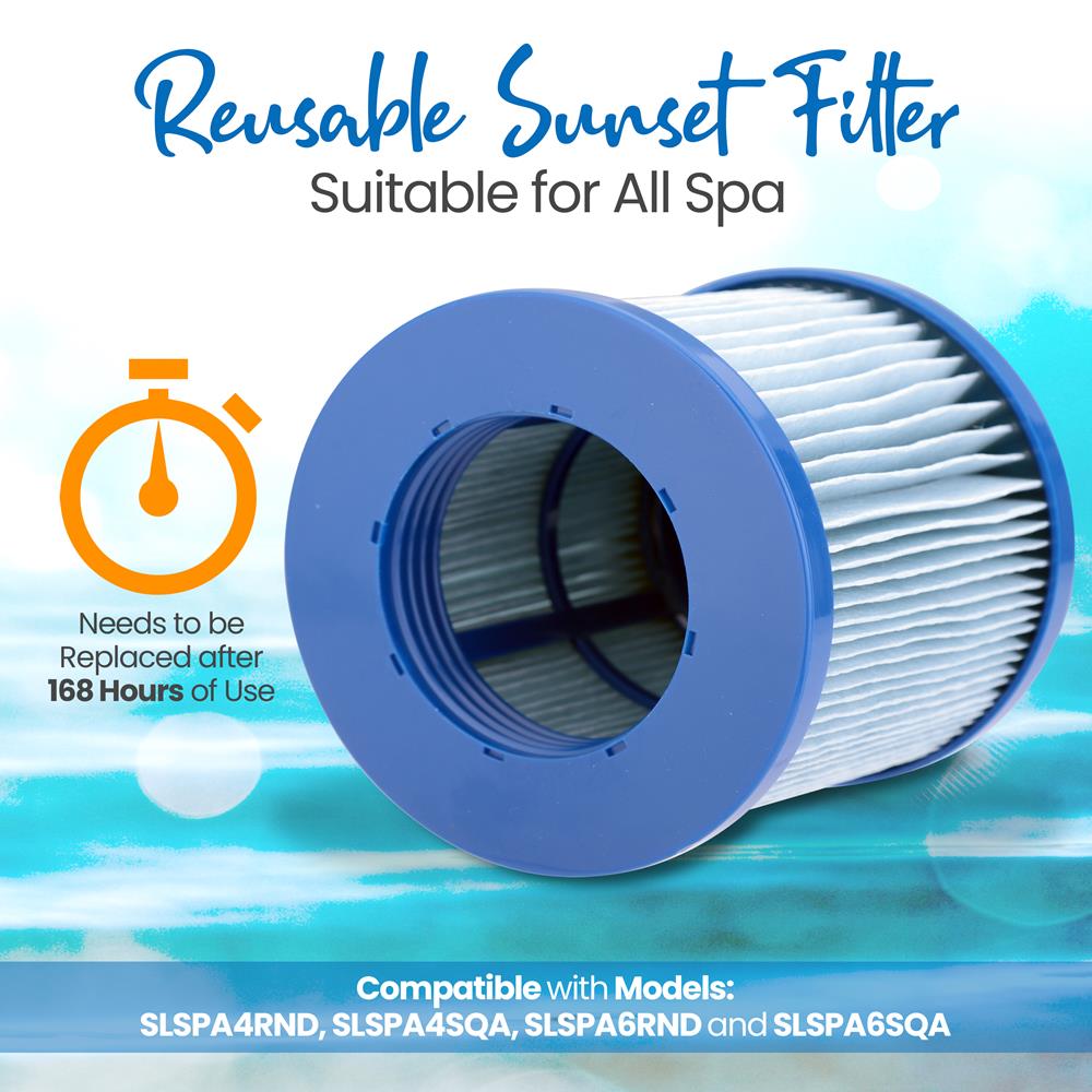 Reusable Sunset Filter - Compatible With Inflatable Pool Spa, Filter Replacement Cartridge, Compatible With Models: Slspa4Rnd, Slspa4Sqa, Slspa6Rnd And Slspa6Sqa