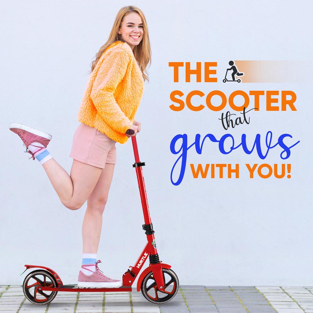 Lightweight And Foldable Kick Scooter - Adjustable Scooter For Teens And Adult, Alloy Deck With High Impact Wheels (Red)