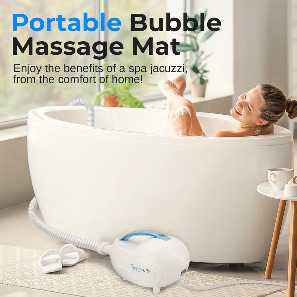 Portable Bubble Bath Mat Body Spa Massager - Waterproof Non-Slip Bubble Bath Mat With Suction Cup Bottom, Motorized Air Pump, And Adjustable Bubble Settings