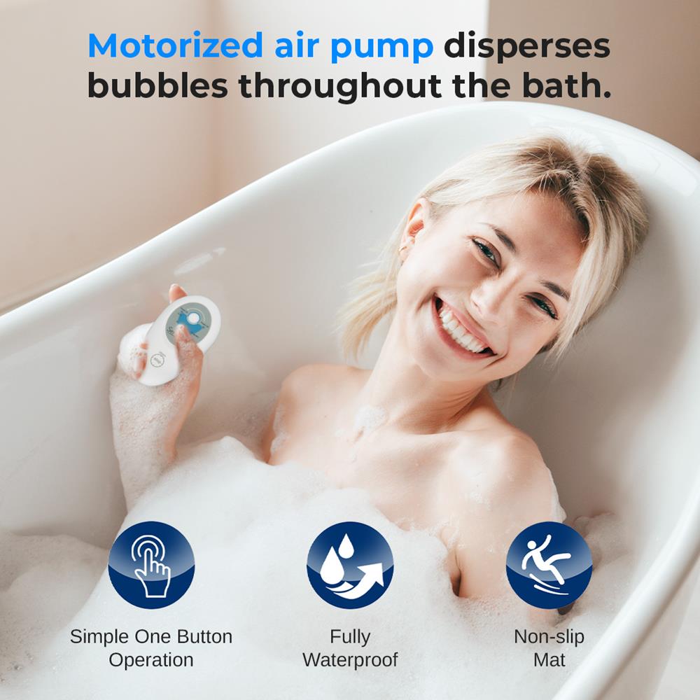 Portable Bubble Bath Mat Body Spa Massager - Waterproof Non-Slip Bubble Bath Mat With Suction Cup Bottom, Motorized Air Pump, And Adjustable Bubble Settings