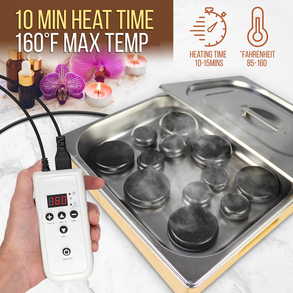 Hot Stone Massage Kit - Portable Heated Rock Therapy System With Digital Temperature Controller, Includes (12) Massaging Stones
