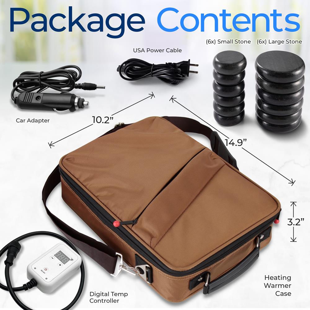 Hot Stone Massage Kit - Portable Heated Rock Therapy System With Digital Temperature Controller, Includes (12) Massaging Stones