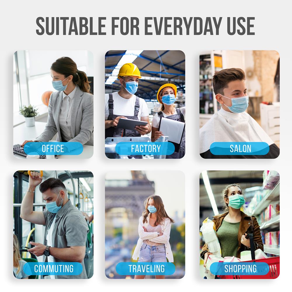 100 Disposable Face Masks, 3-Layer Protection, Breathable, Skin-Friendly