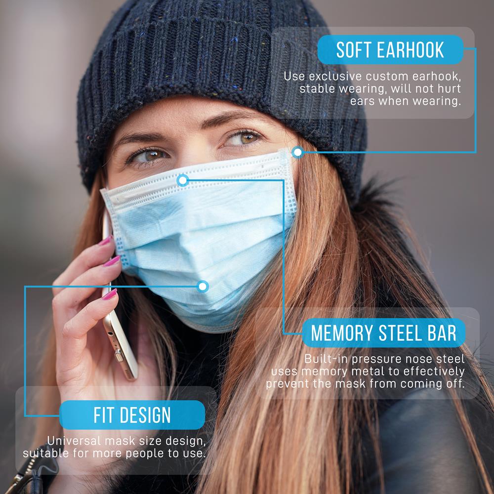 Disposable Face Masks 3-Layer Protection Breathable Non-Woven 50 Pack