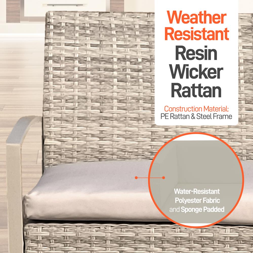 4 Pcs. Patio Outdoor Rattan Furniture Set - Includes 1 Double Chair & 2 Single Chairs, And 1 Glass-Top Coffee Table