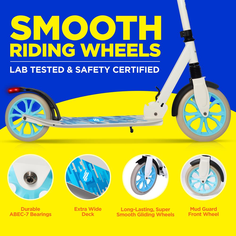 Kick Scooter for Adults & Teens - Foldable, Adjustable Alloy Deck, White