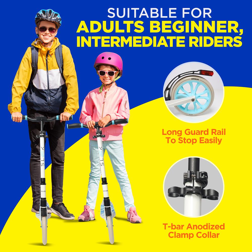 Kick Scooter for Adults & Teens - Foldable, Adjustable Alloy Deck, White