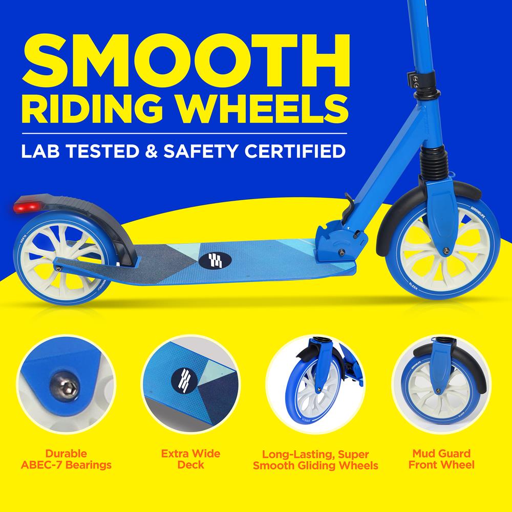 Kick Scooter for Adults - Smooth Ride Alloy Deck - Blue
