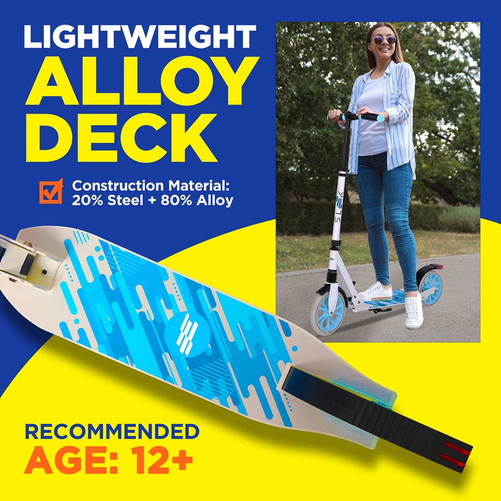 Lightweight And Foldable Kick Scooter - Adjustable Scooter For Teens, Alloy Deck With High Impact Wheels (White)