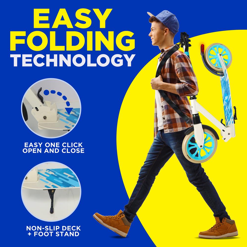 Lightweight And Foldable Kick Scooter - Adjustable Scooter For Teens, Alloy Deck With High Impact Wheels (White)