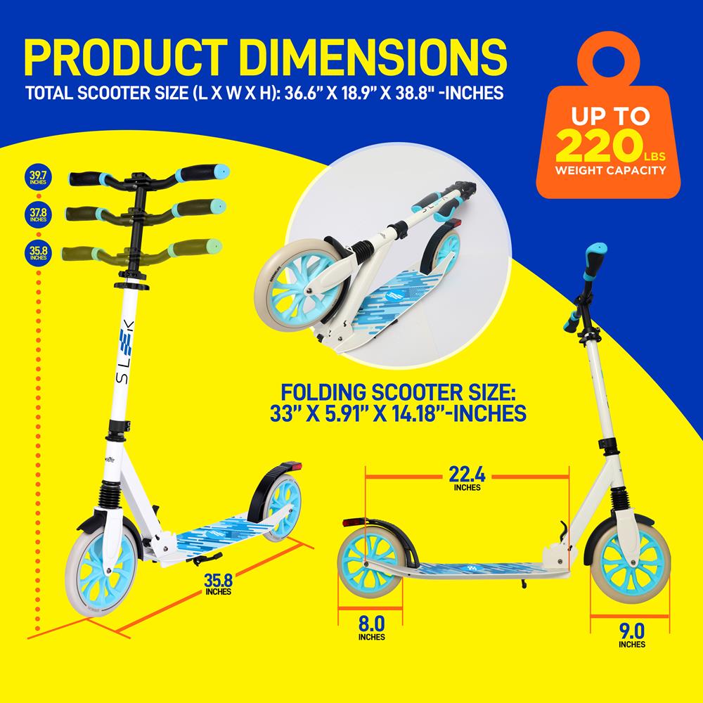 Lightweight And Foldable Kick Scooter - Adjustable Scooter For Teens, Alloy Deck With High Impact Wheels (White)