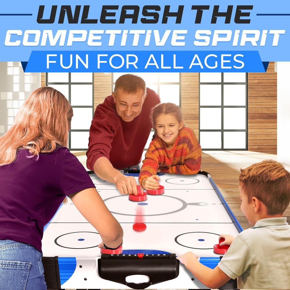 54" Air Hockey Table, Smooth Glide, 12V Motor, LED Scoreboard, Blue