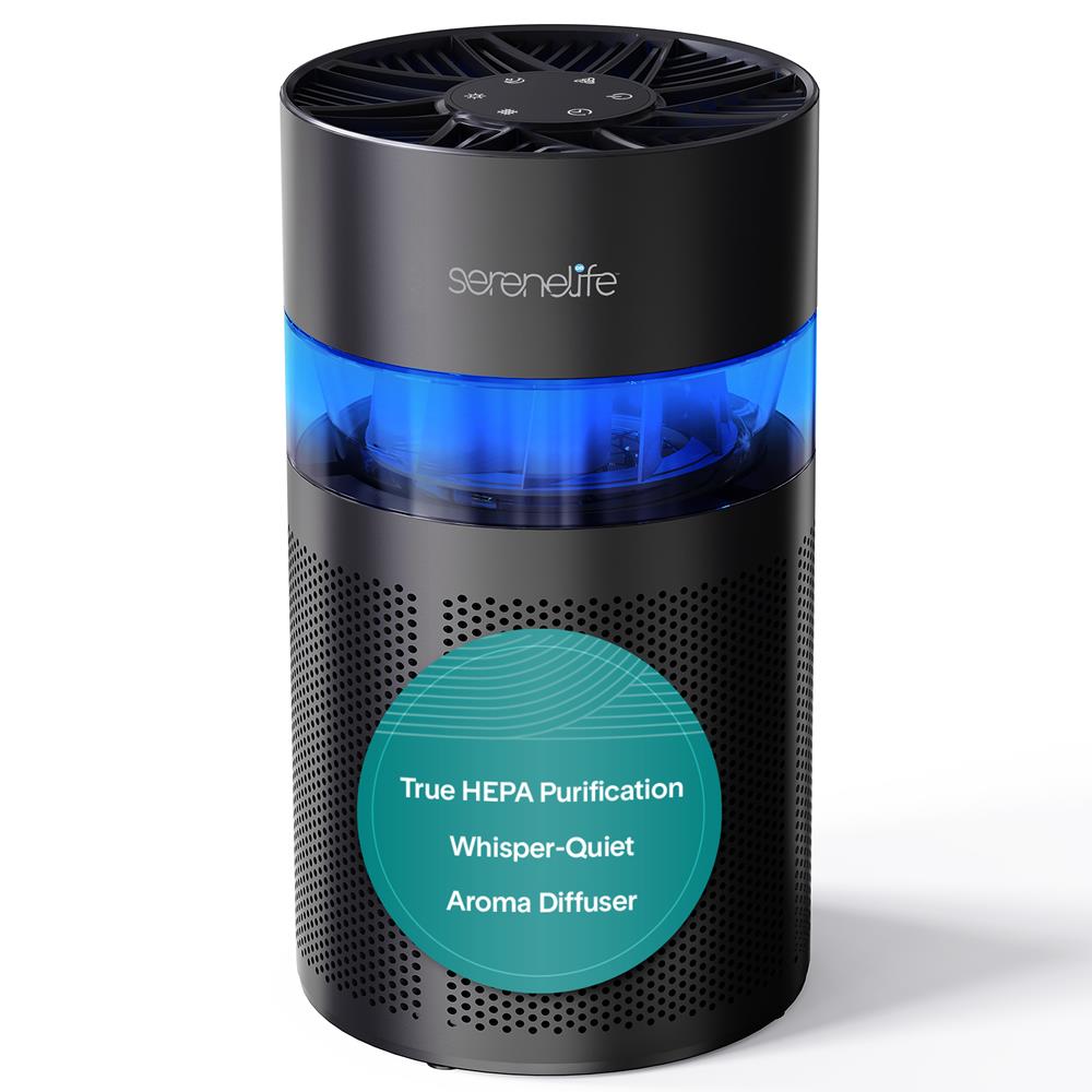 Serenelife High-Performance Air Purifier With Built-In Aroma Box, On/Off Ambient Light & Digital Display – Quiet Operation, 2 Fan Speeds, Timer, And Hepa 13 Filter (Black)