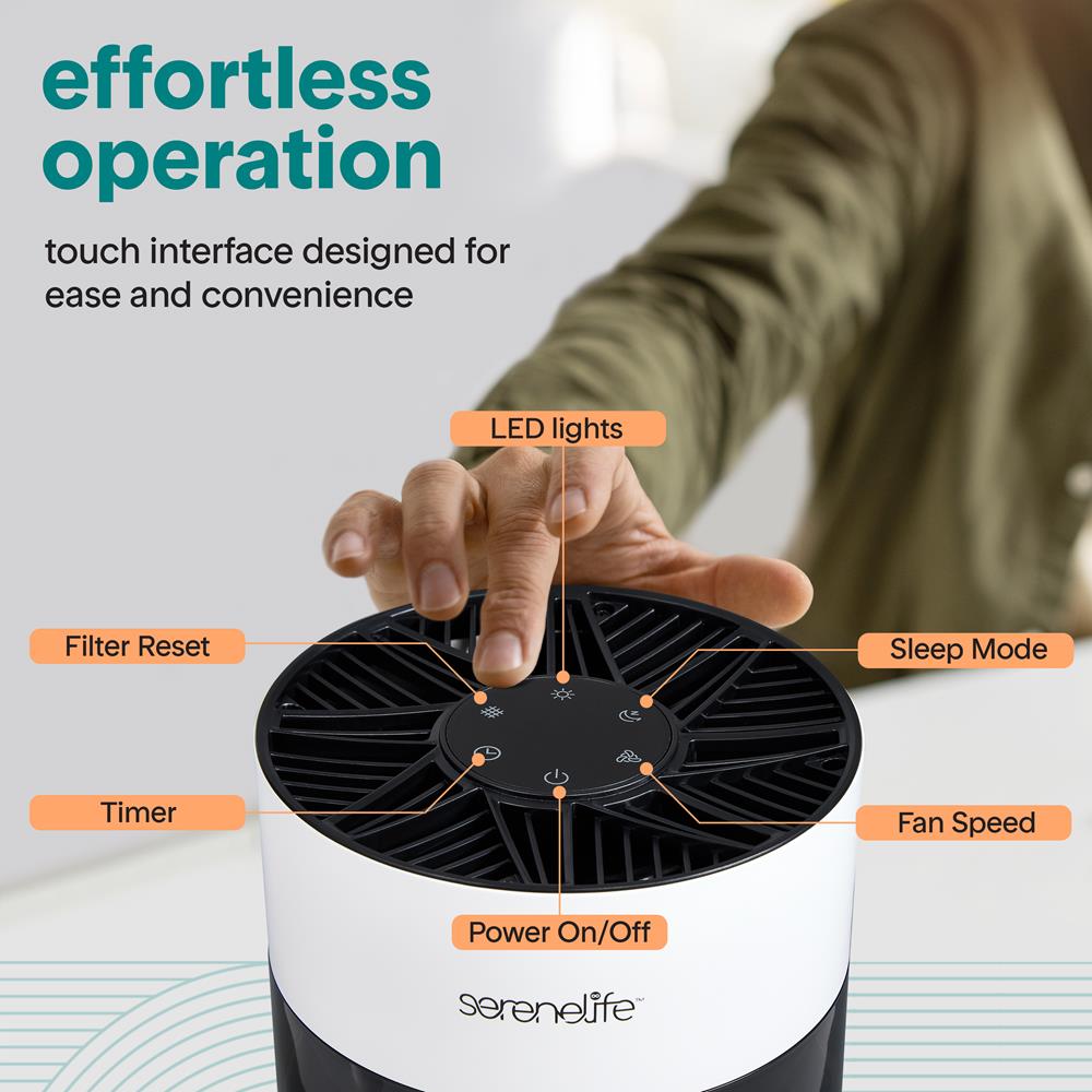 Serenelife High-Performance Air Purifier With Built-In Aroma Box, On/Off Ambient Light & Digital Display – Quiet Operation, 2 Fan Speeds, Timer, And Hepa 13 Filter (White)