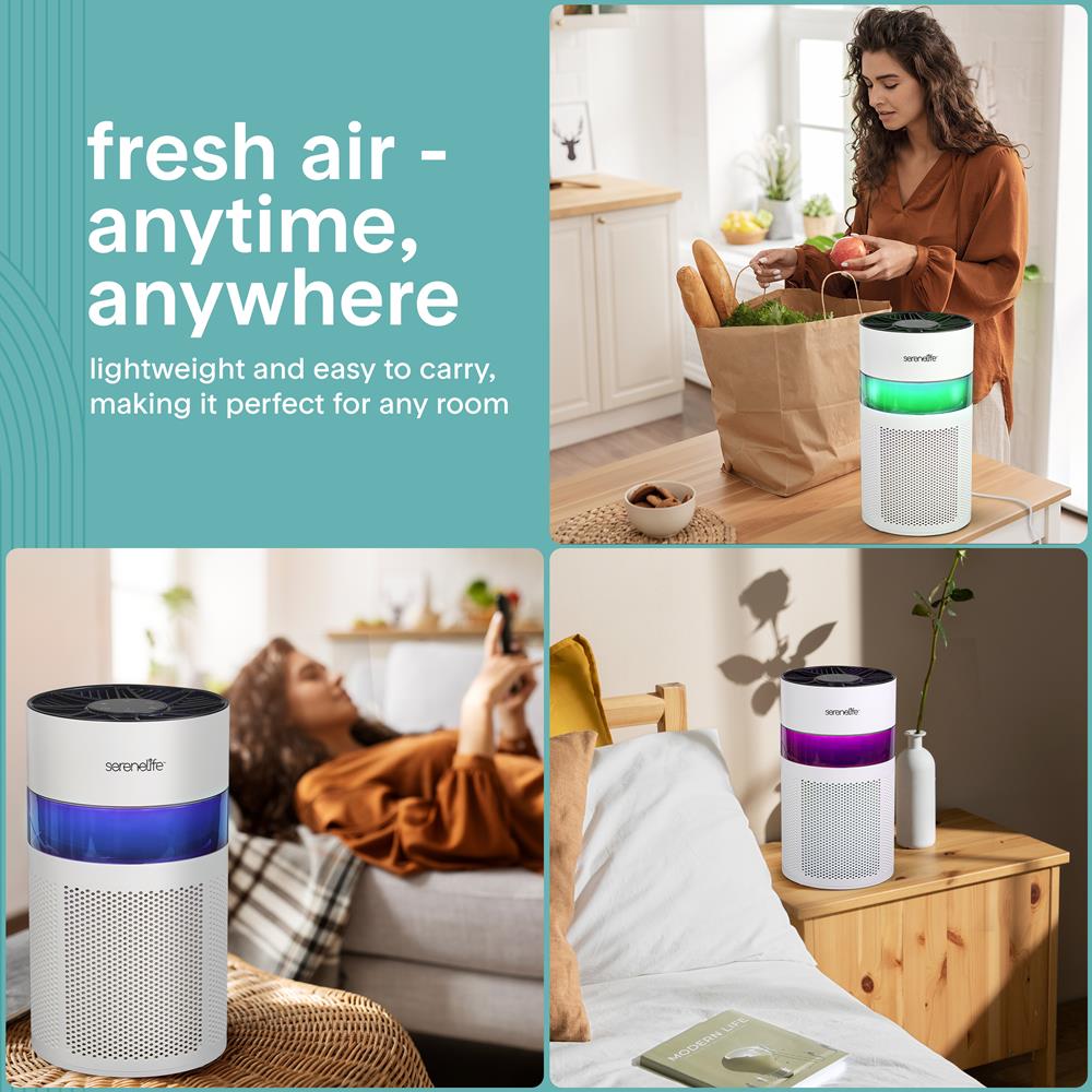 Serenelife High-Performance Air Purifier With Built-In Aroma Box, On/Off Ambient Light & Digital Display – Quiet Operation, 2 Fan Speeds, Timer, And Hepa 13 Filter (White)