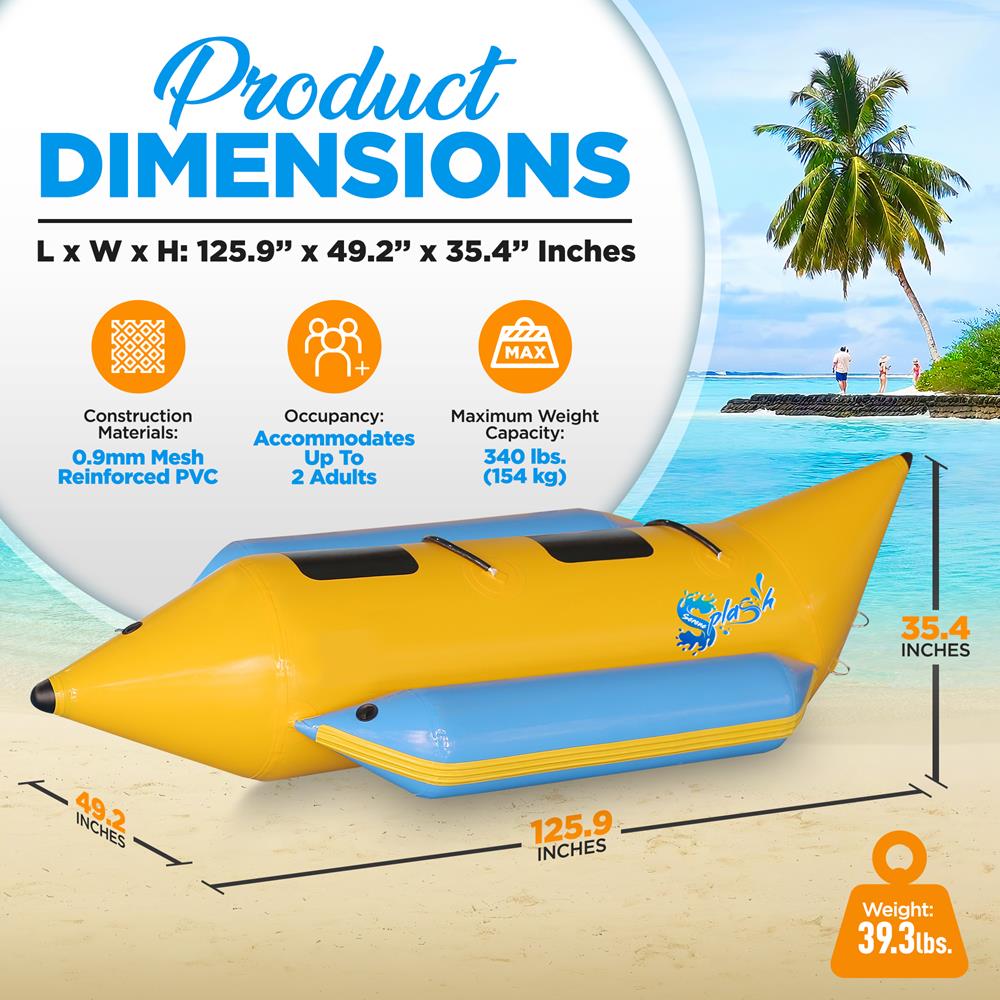 Inflatable Banana Boat 2-Person Durable PVC with Storage Bag