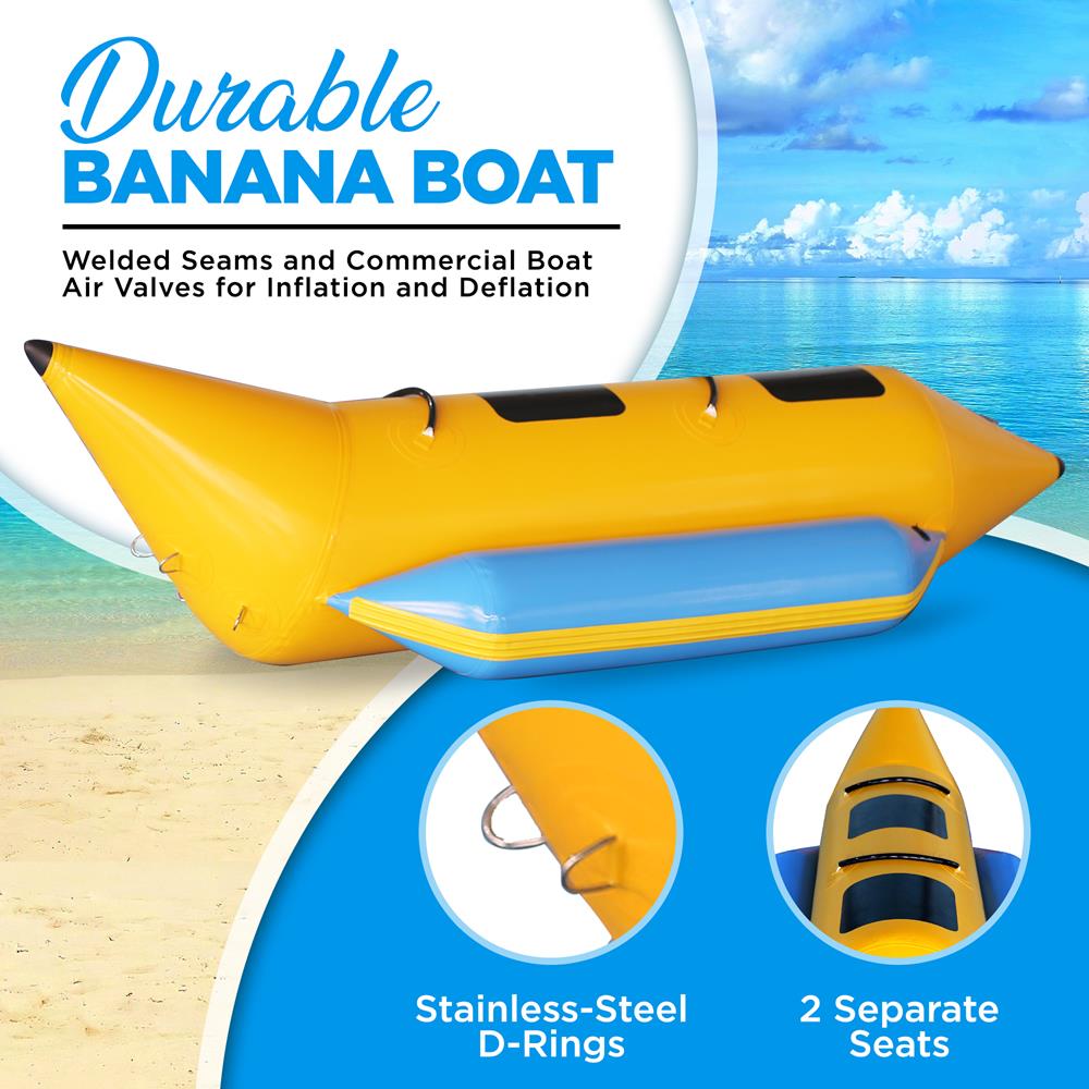 Inflatable Banana Boat 2-Person Durable PVC with Storage Bag