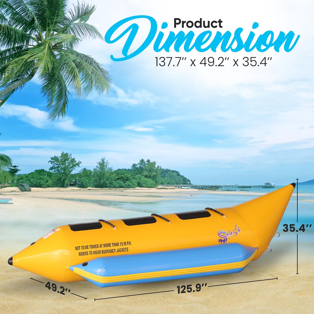 3-Person Inflatable Banana Boat, Durable PVC, Reinforced Seats
