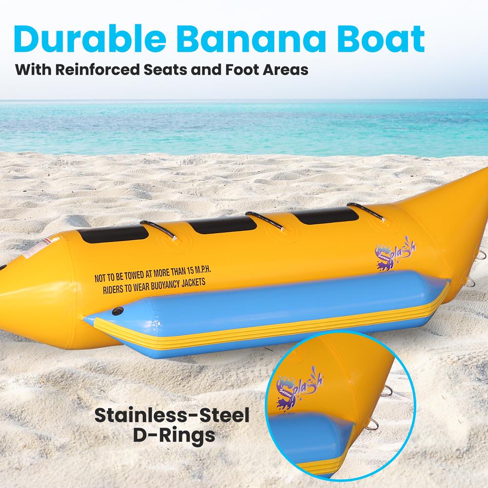 3-Person Inflatable Banana Boat, Durable PVC, Reinforced Seats