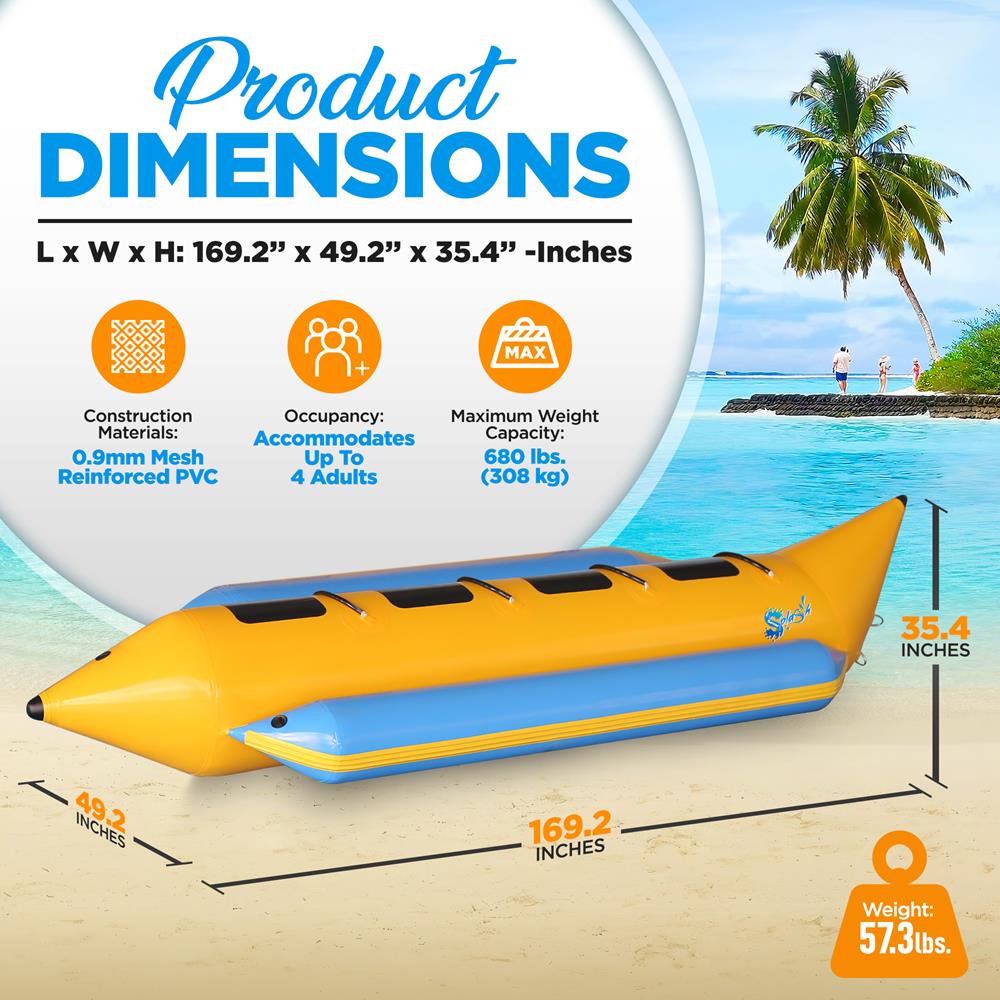 Inflatable Banana Boat 4-Person Durable PVC with Storage Bag