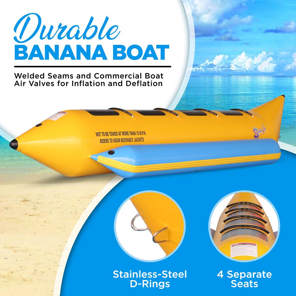Inflatable Banana Boat 4-Person Durable PVC with Storage Bag