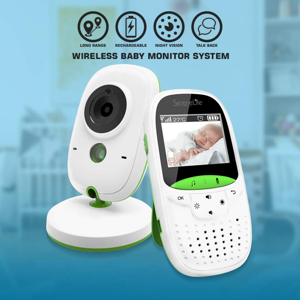 Video Baby Monitor w/ Thermometer, 2" Screen, Night Vision, White