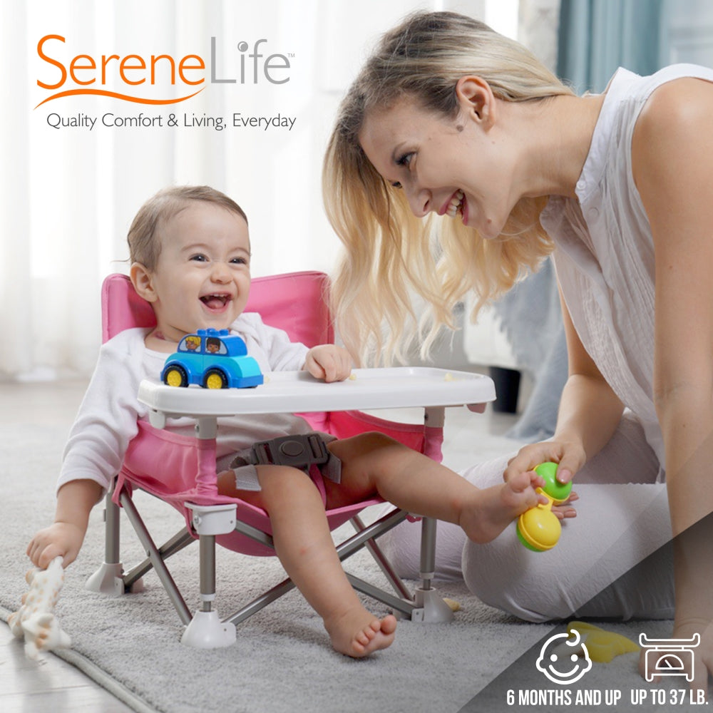 Baby Booster Seat - Portable Folding Design - Safety Belt & Tray