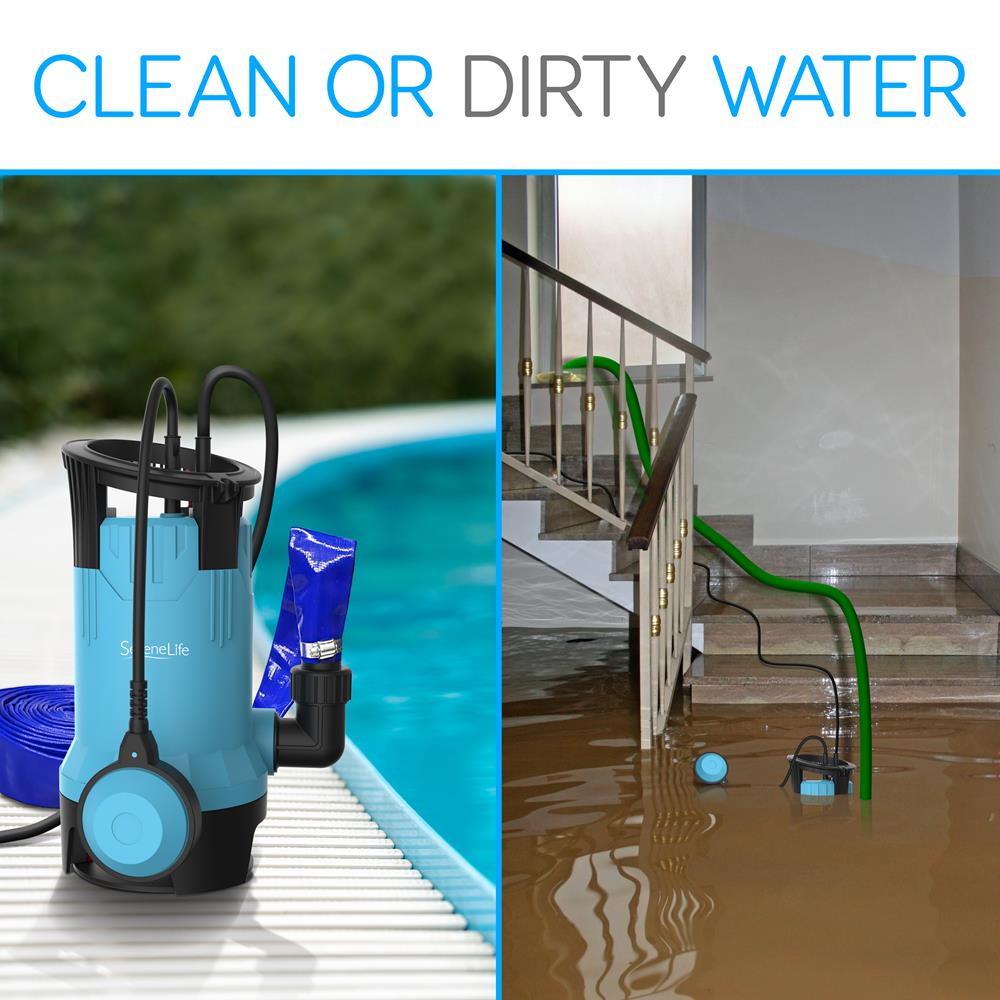 Submersible Sump Pump 3300GPH Auto Float Switch Blue Thermoplastic Body