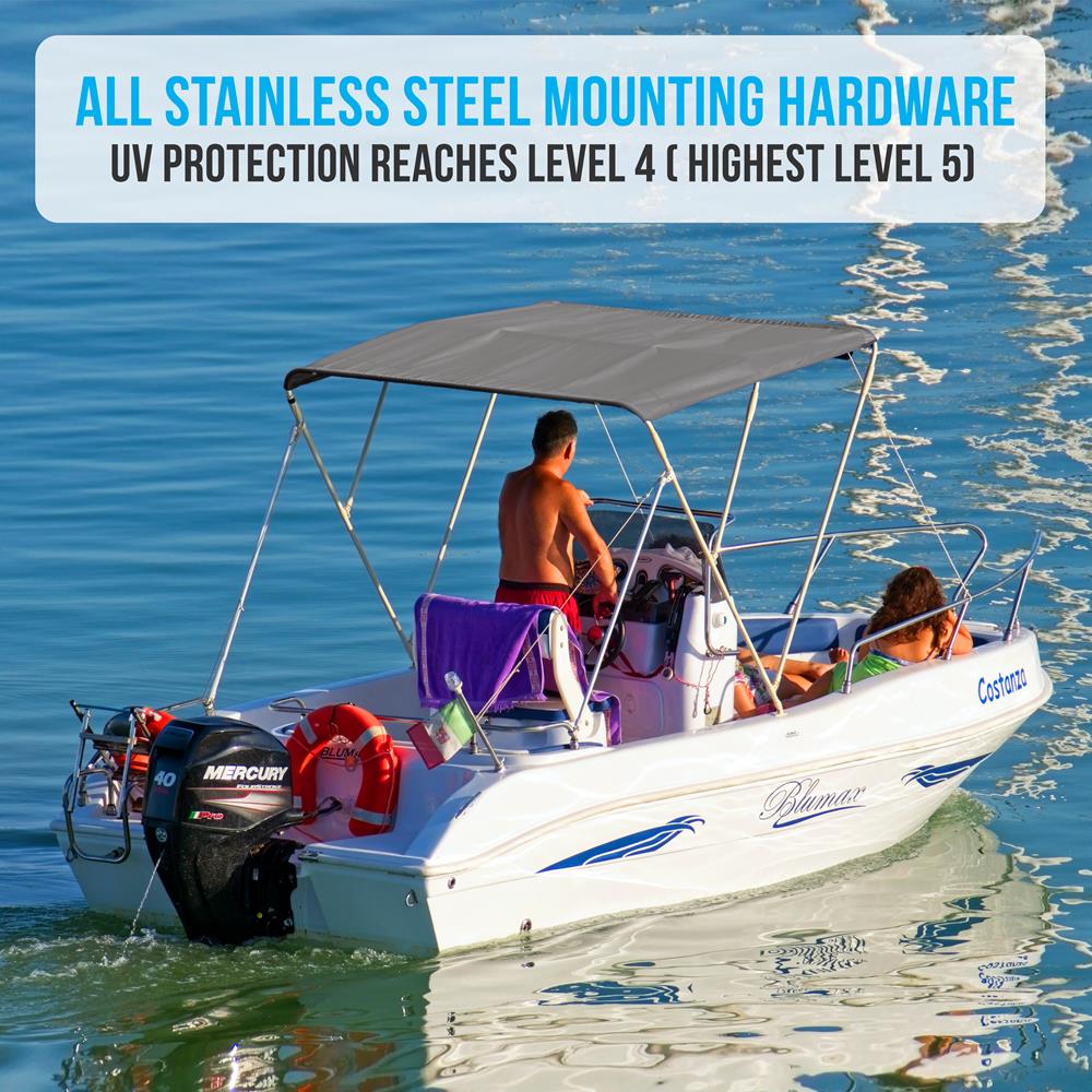 Waterproof Boat Bimini Top Sun Shade, 600D Canvas, Aluminum Frame, Gray