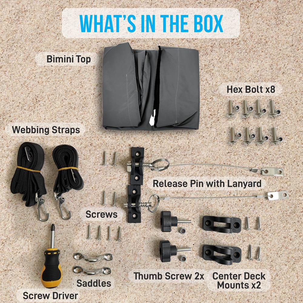 Waterproof Boat Bimini Top Sun Shade, 600D Canvas, Aluminum Frame, Gray