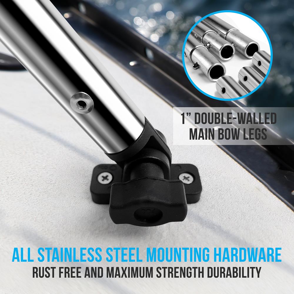 Waterproof Boat Top, 79-84"W 3 Bow, UV Resistant, Aluminum Frame, Blue