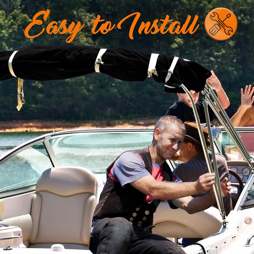 4 Bow Bimini Top Boat Cover, Waterproof Aluminum Frame, Gray