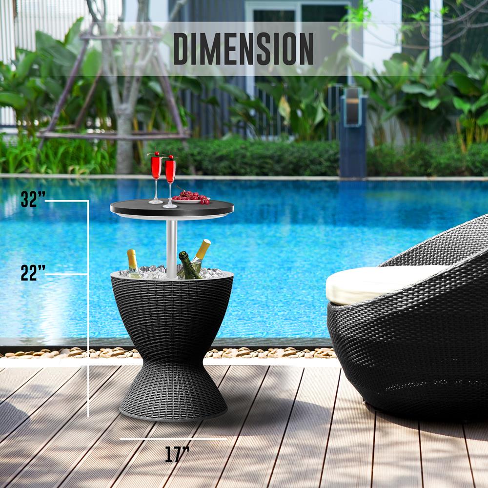 Outdoor Cool Bar Table, Keeps Drinks Cold 12 Hrs, Rattan Style, Black