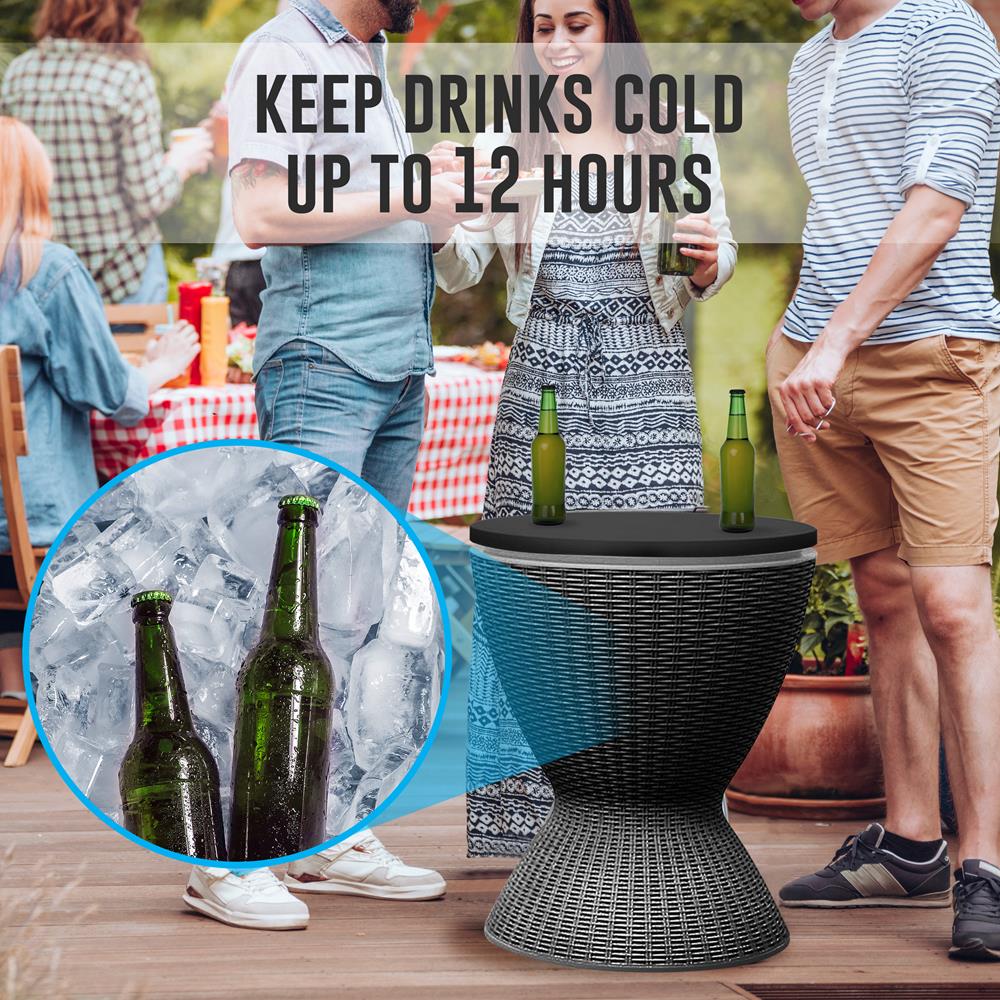 Outdoor Cool Bar Table, Keeps Drinks Cold 12 Hrs, Rattan Style, Black