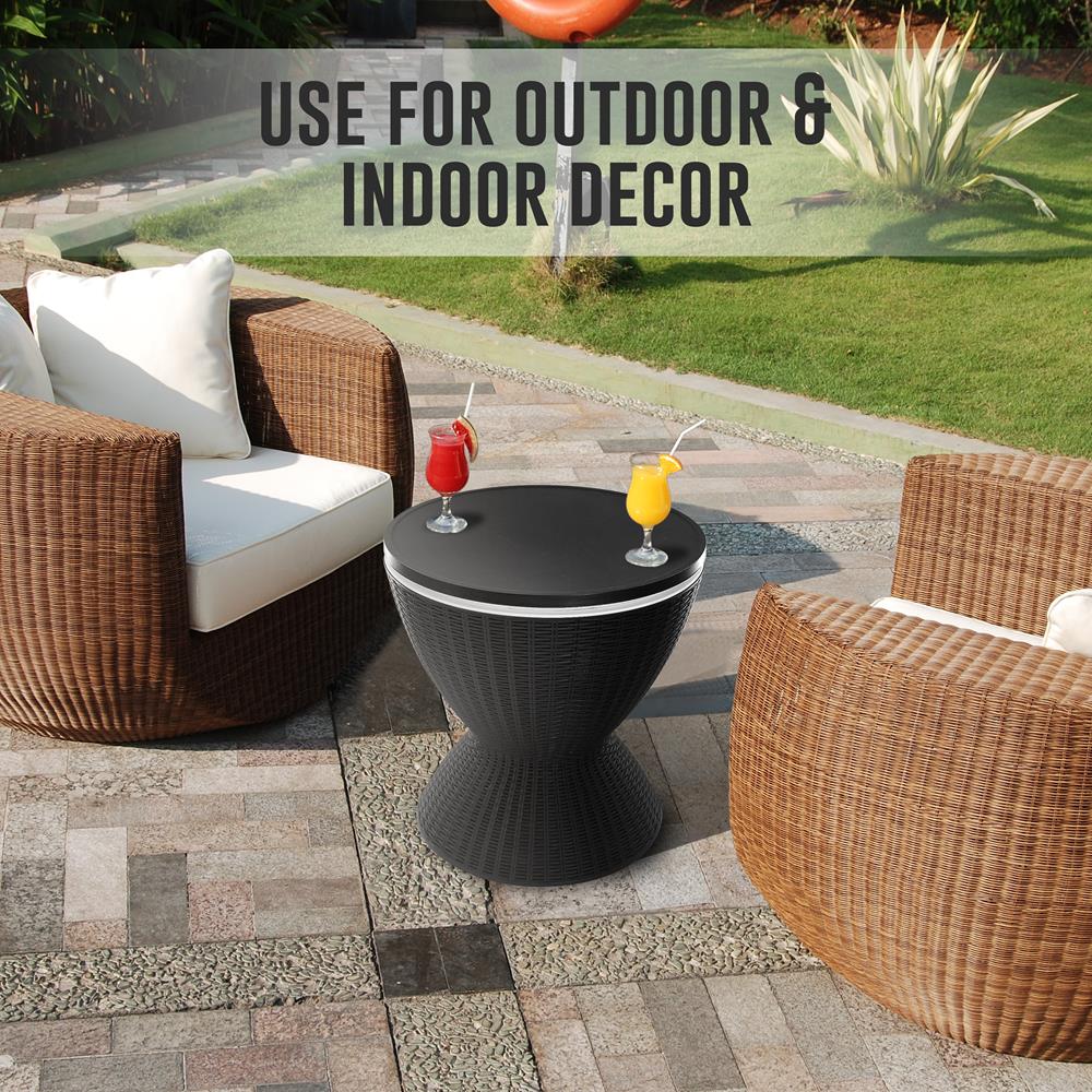 Outdoor Cool Bar Table, Keeps Drinks Cold 12 Hrs, Rattan Style, Black