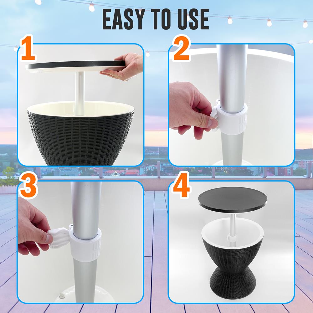 Outdoor Cool Bar Table, Keeps Drinks Cold 12 Hrs, Rattan Style, Black