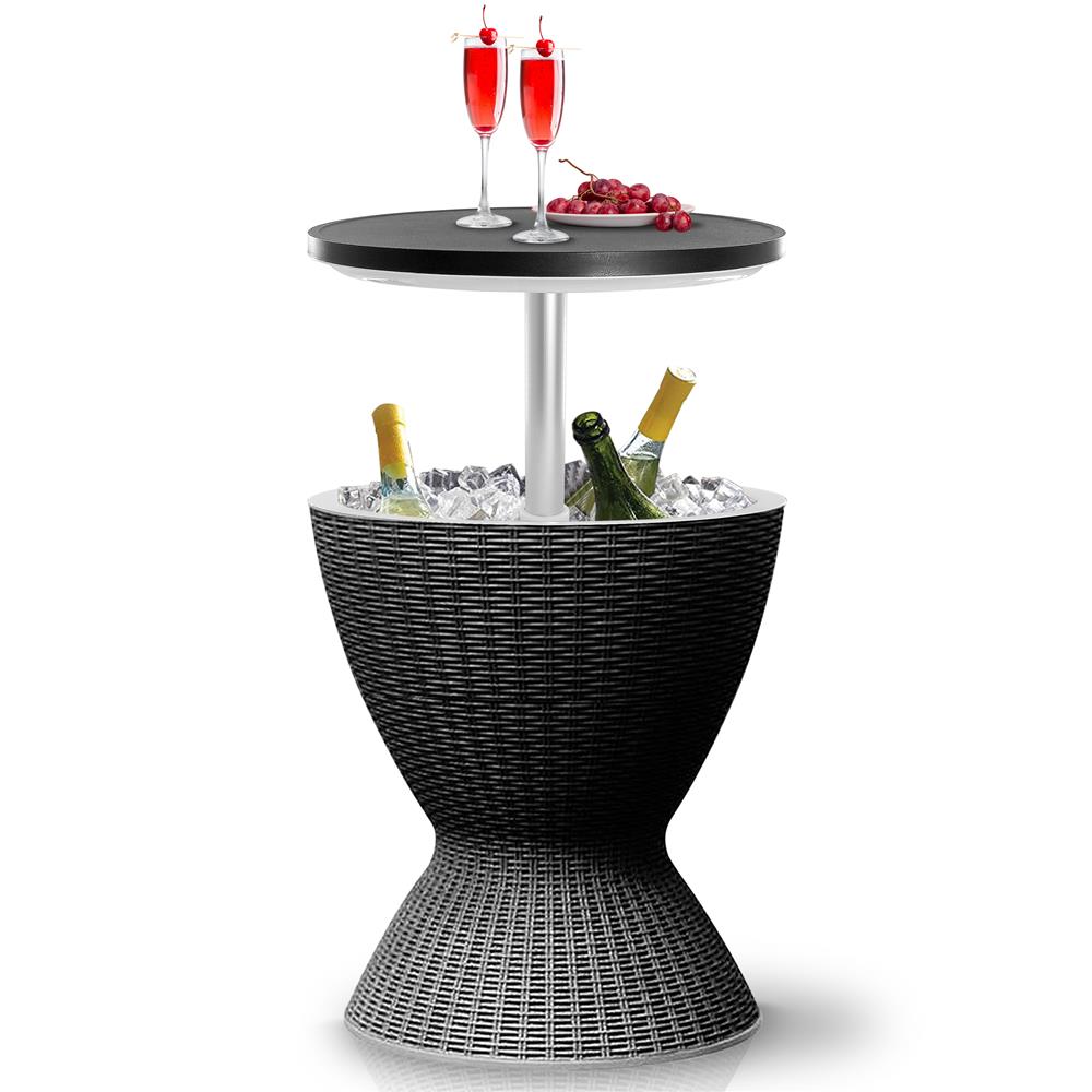 Outdoor Cool Bar Table, Keeps Drinks Cold 12 Hrs, Rattan Style, Black