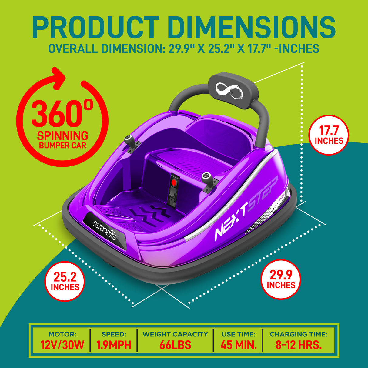 Electric Kids Bumper Car 360° Spin LED Lights Remote Control Purple