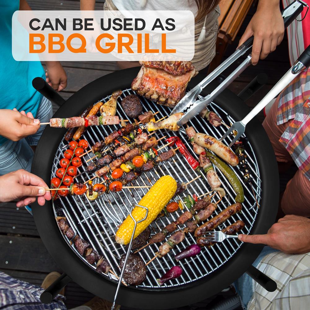 26" Outdoor Fire Pit with BBQ Grill, Heat-Resistant Steel, Wood Storage
