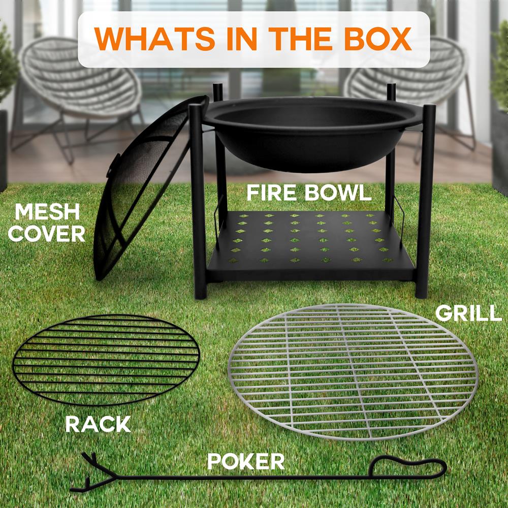Outdoor Fire Pit with BBQ Grill, Durable Steel, 26" Bowl, Easy Assembly