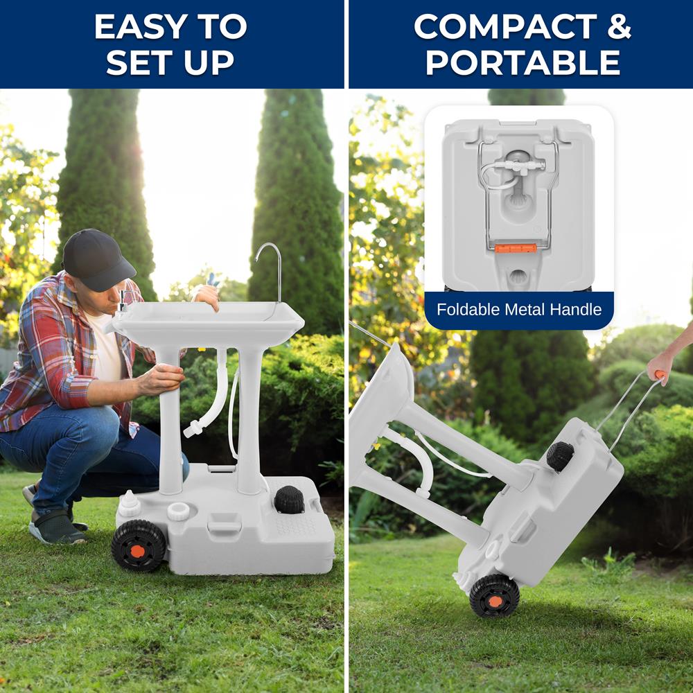 Portable Camping Sink, Hands-Free Use, 30L Tank, Large Wheels