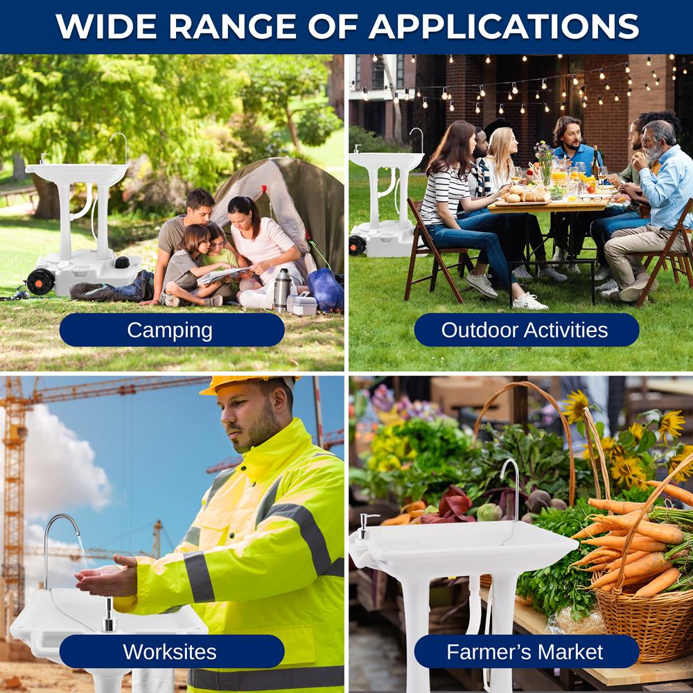 Portable Camping Sink, Hands-Free Use, 30L Tank, Large Wheels