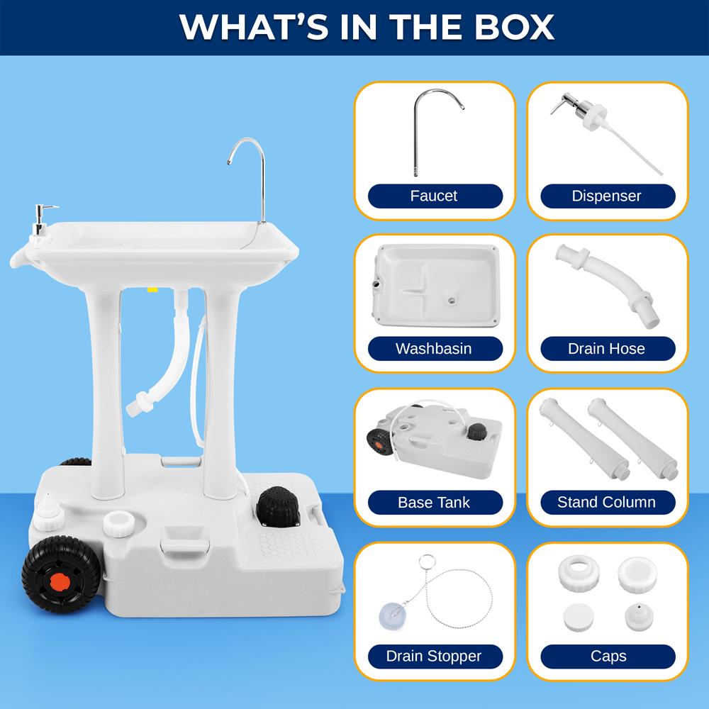 Portable Camping Sink, Hands-Free Use, 30L Tank, Large Wheels