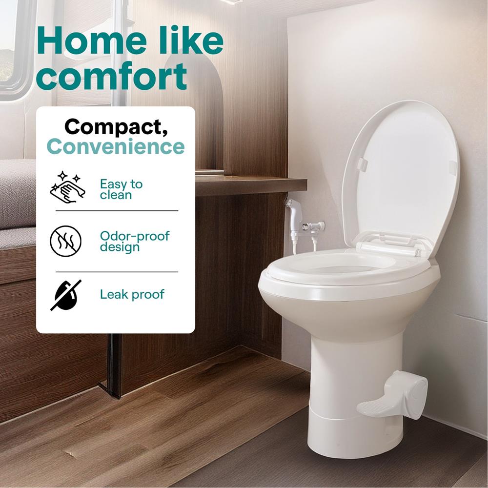 RV Toilet Leak-Proof Compact Design HDPE White