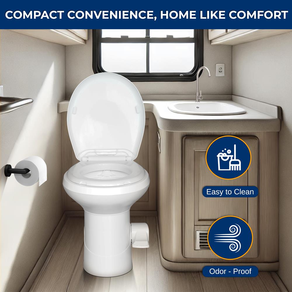 RV Toilet Leak-Proof Compact Design HDPE White