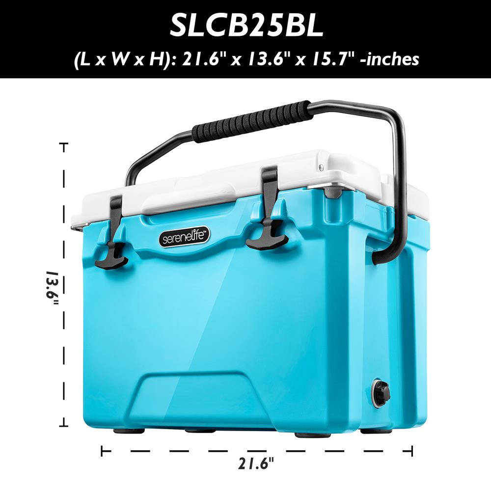 25 Qt Cooler Box, 5-Day Ice Retention, Heavy-Duty Insulation, Blue