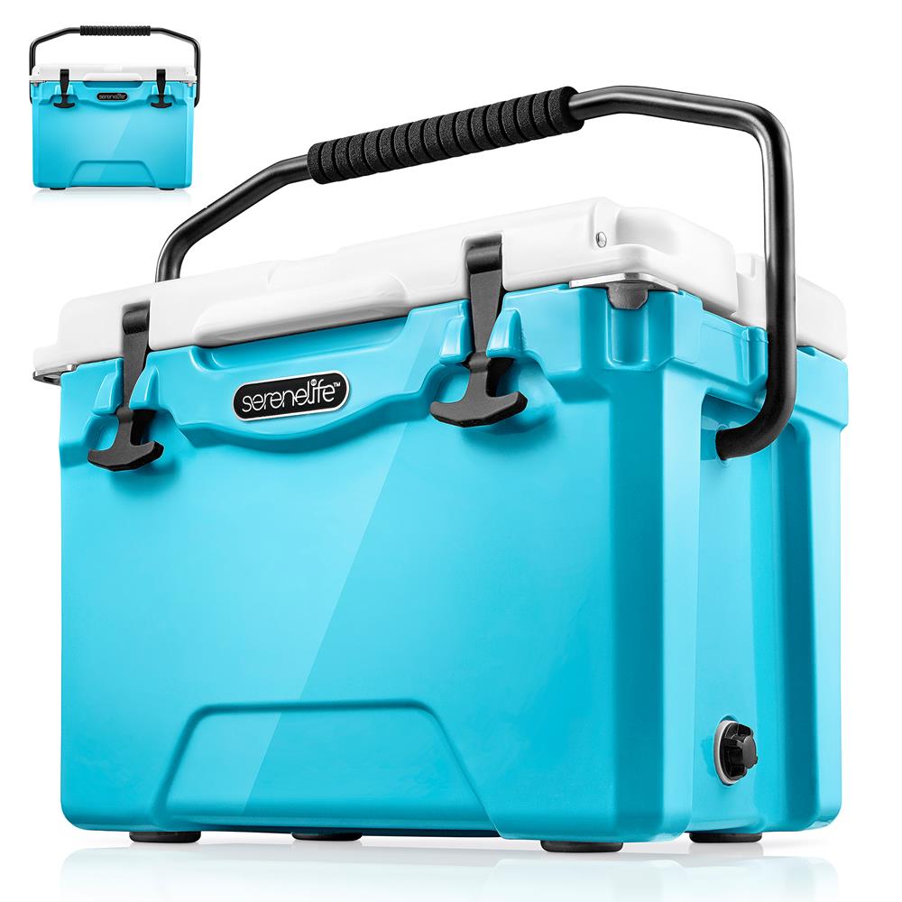 25 Qt Cooler Box, 5-Day Ice Retention, Heavy-Duty Insulation, Blue
