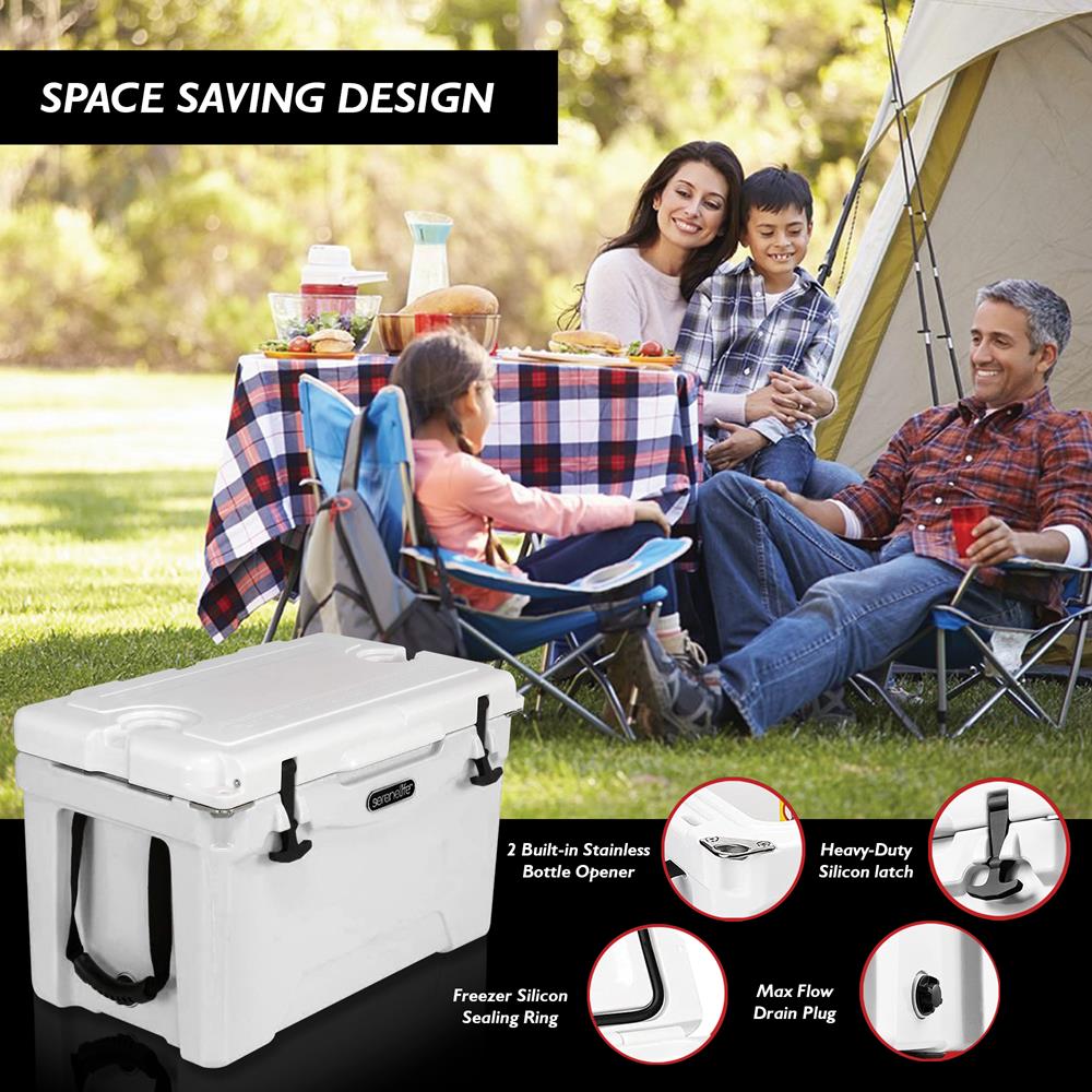75-Quart Portable Cooler Box, 5-Day Ice Retention, Heavy-Duty, White