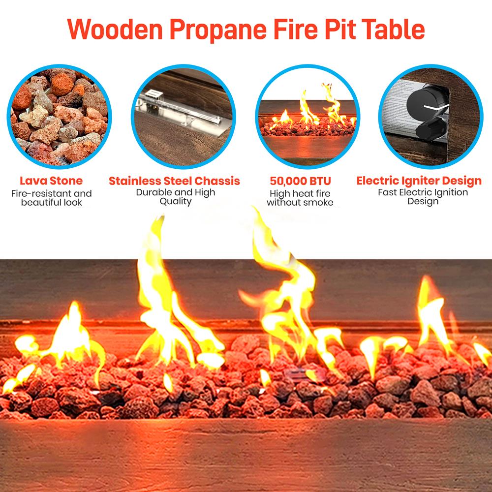 Outdoor Propane Fire Pit Table - 50,000 BTU, Adjustable Flame, Weatherproof