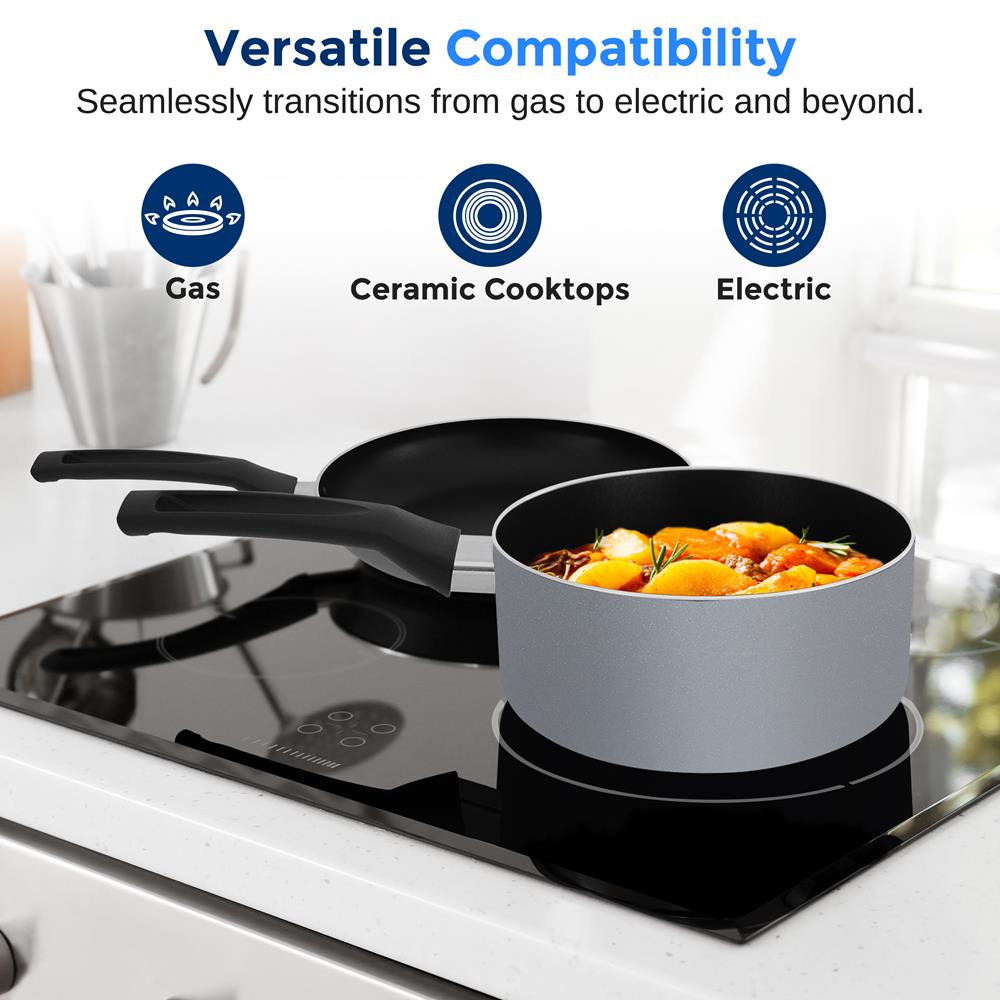 11-Piece Non-Stick Cookware Set, Even Heat, Black Coating